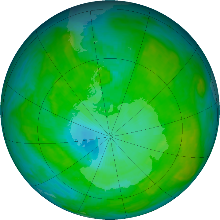 Antarctic ozone map for 03 January 1985